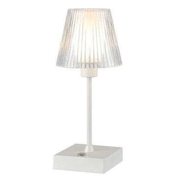Oscar 12.5" Modern Industrial Rechargeable/Cordless Iron/Acrylic Integrated LED Table Lamp with Ribbed Shade - JONATHAN Y